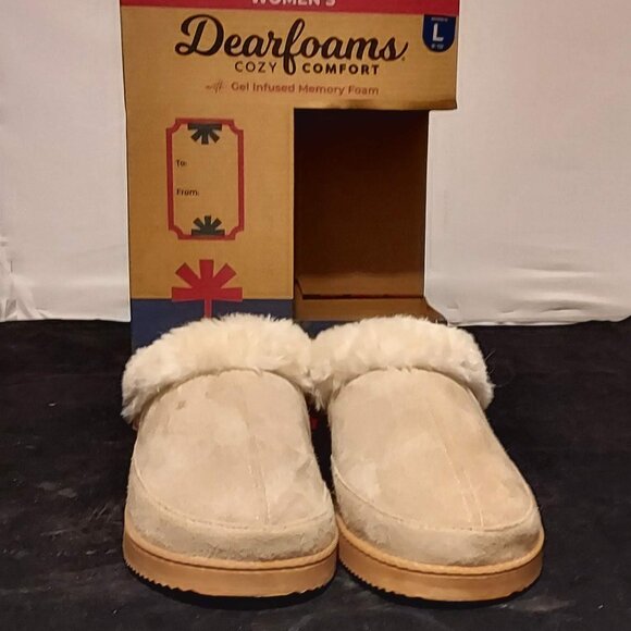 Womans Deerfoam Cosy Comfort Slippers SZ L Faux Fur Comfortable & Warm Beige - Picture 2 of 7